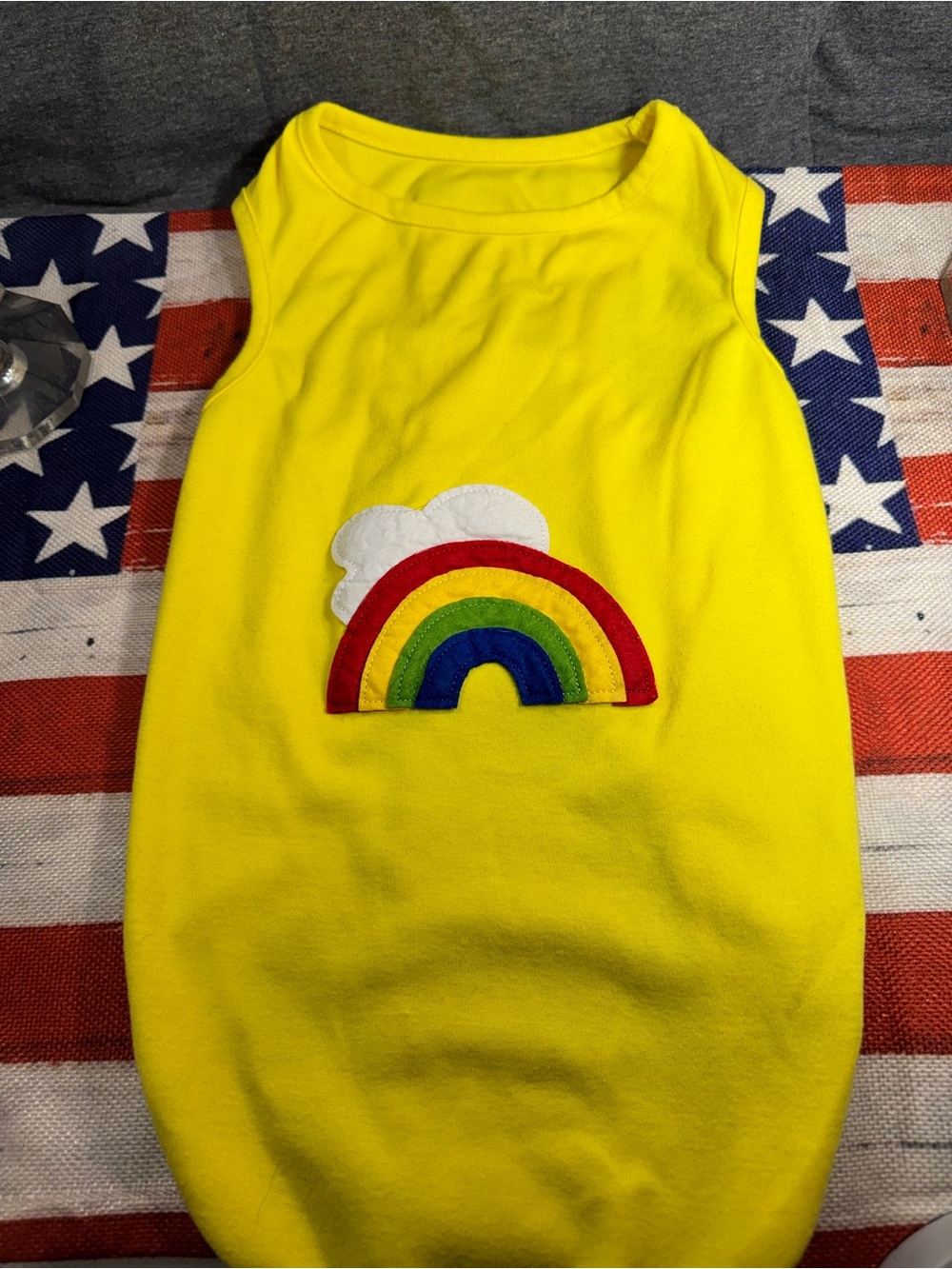 Yellow Rainbow Appliqué Dog Tank Top